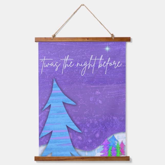 Purple Christmas Trees Wood Topped Wall Tapestry (Front)