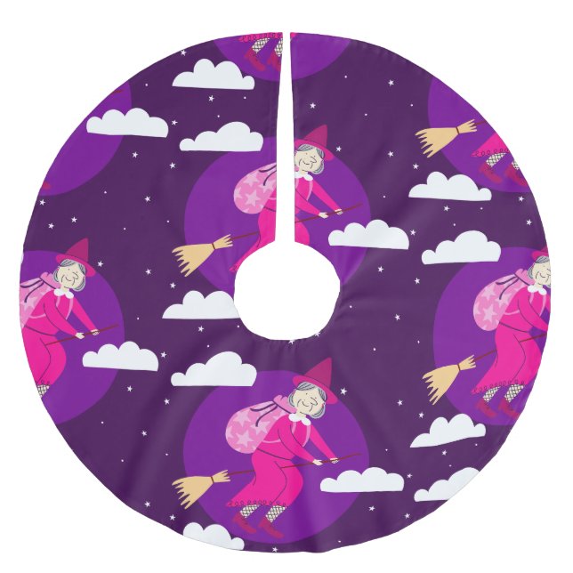 purple christmas witch befana broomrider spookmas brushed polyester tree skirt (Front)