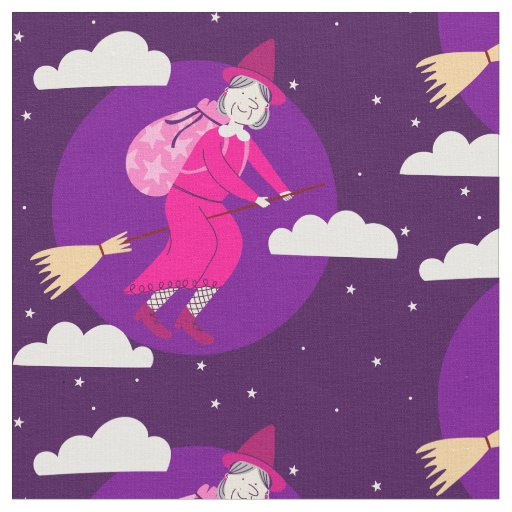 purple christmas witch befana broomrider spookmas fabric