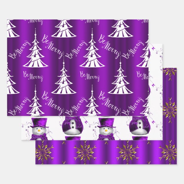 Purple Christmas Wrapping Paper Sheets (Set)