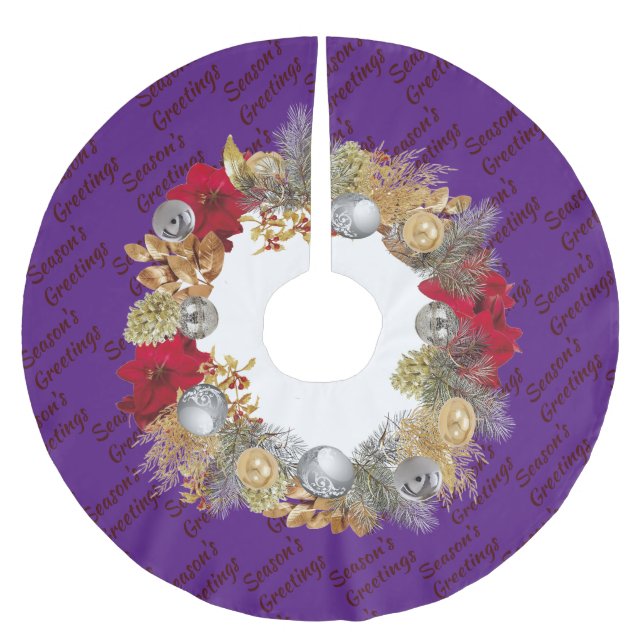 Purple Christmas Wreath Brushed Polyester Tree Skirt (Front)