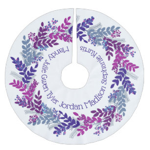 Purple Christmas Wreath Family Names Brushed Polyester Tree Skirt