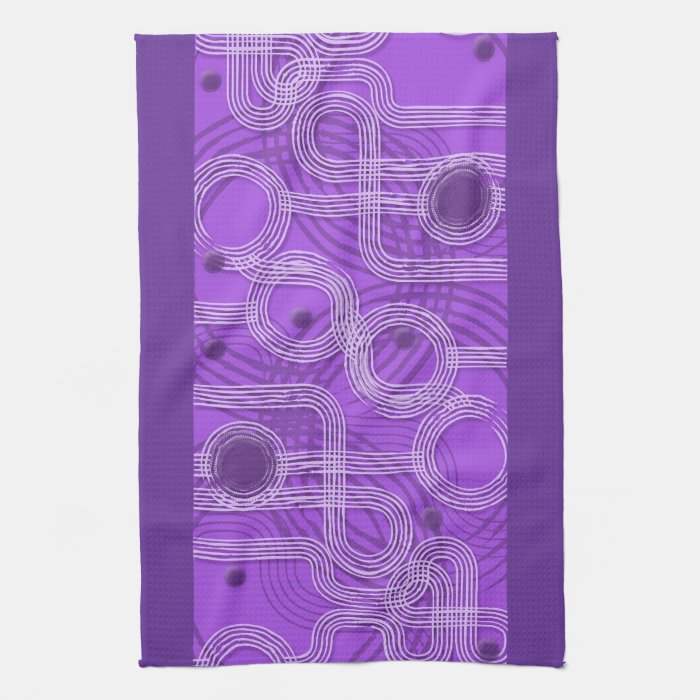 Purple circle and track kitchen tea towel