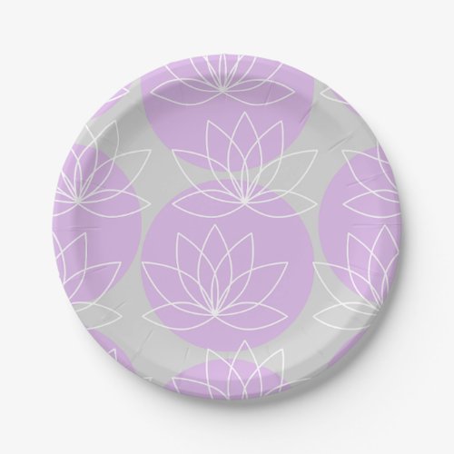 Purple circle and white outline Lotus paper plates