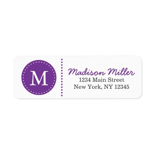 Purple Circle Dots Custom Monogram Label (Front)