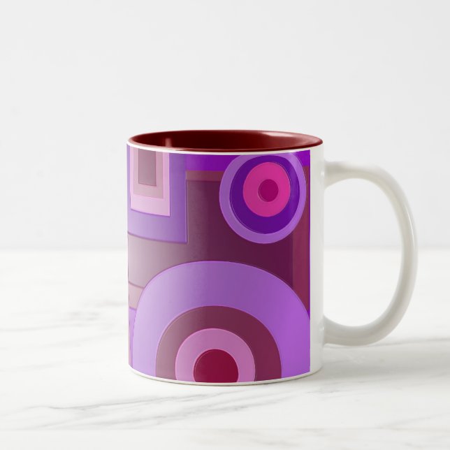 Purple circles and squares Two-Tone coffee mug (Right)