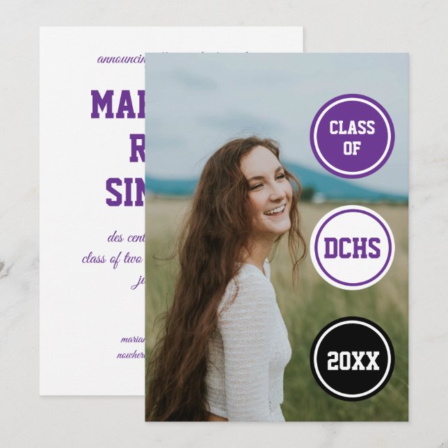 Purple Circles Photo Graduation Invitation (Front/Back)