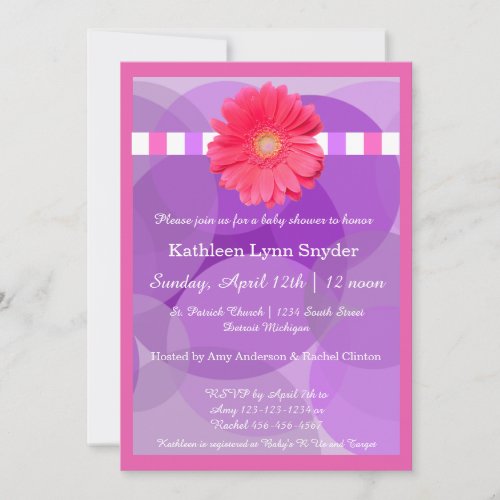 Purple Circles wPink Daisy_Baby Shower Invitation