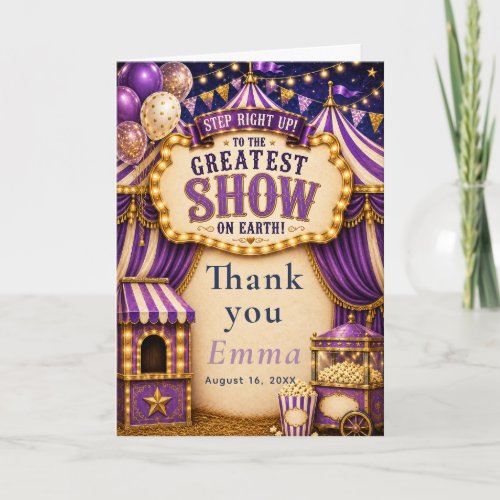 Purple Circus Party Thank You Card