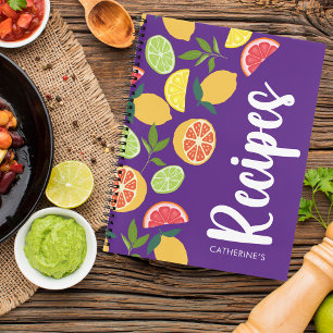 Purple Citrus Lemon Orange Pattern Name Recipes Notebook