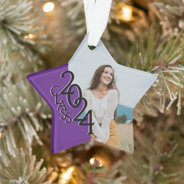 Purple Class 2024 Graduation Photo  Ornament (Tree)