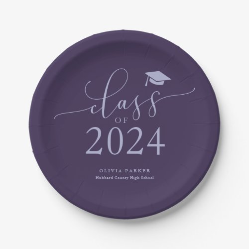 Purple Class of 2024 Graduation Party Paper Plates