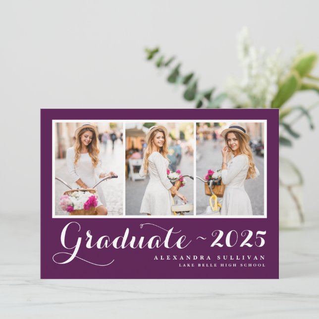 Purple Class of 2025 Photo Collage Graduation Invitation (Standing Front)