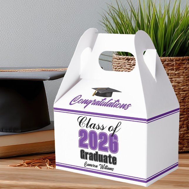 Purple Class of 2026 Custom Graduation Party Favor Boxes (Creator Uploaded)
