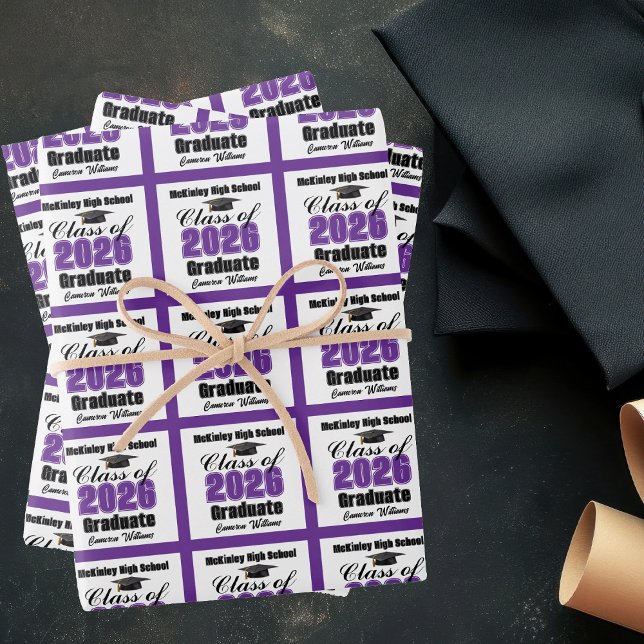 Purple Class of 2026 Customized Graduation Wrapping Paper Sheets (Creator Uploaded)