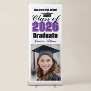Purple Class of 2026 Graduate Photo Graduation Retractable Banner