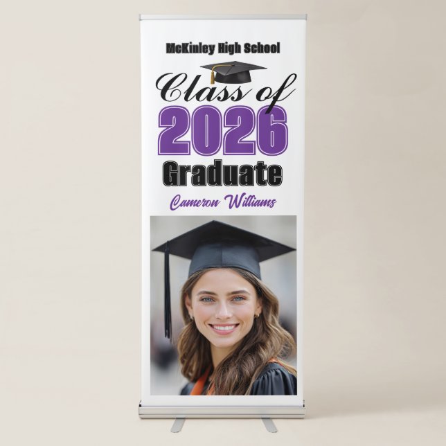 Purple Class of 2026 Graduate Photo Graduation Retractable Banner (Front)