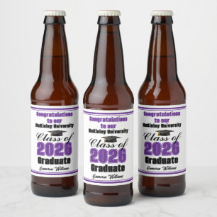 Purple Class of 2026 Graduation Party Custom Beer Bottle Label