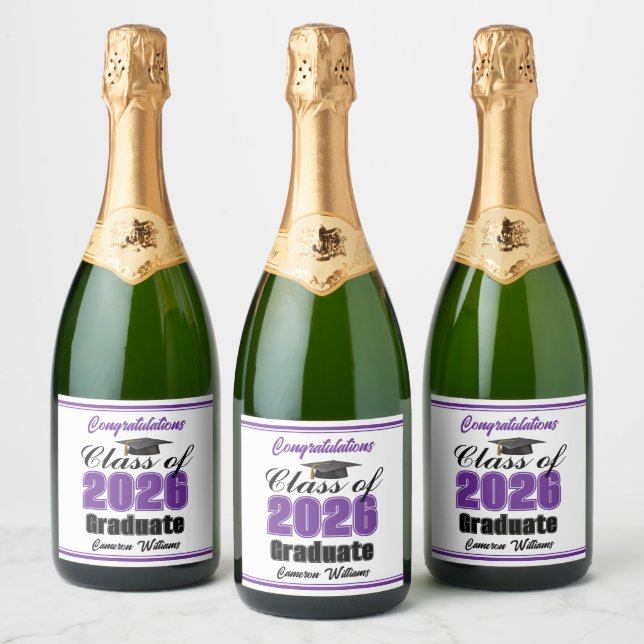 Purple Class of 2026 Graduation Party Custom Sparkling Wine Label (Bottles)