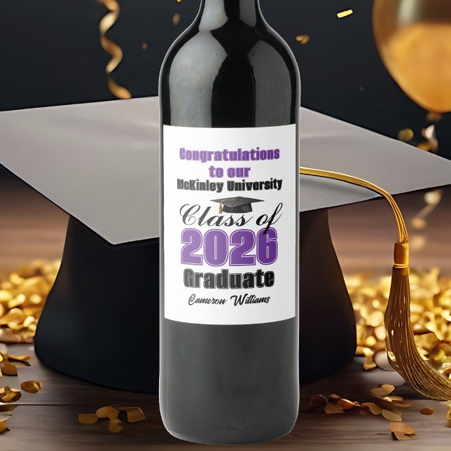 Purple Class of 2026 Graduation Party Custom Wine Label (Creator Uploaded)