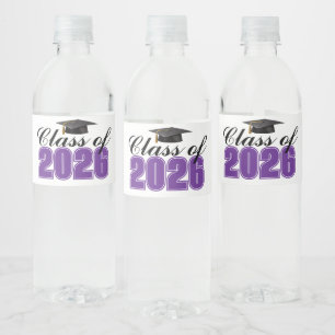 Purple Class of 2026 Graduation Party Water Bottle Label