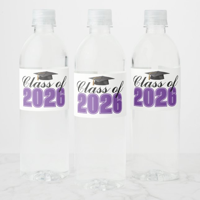 Purple Class of 2026 Graduation Party Water Bottle Label (Bottles)