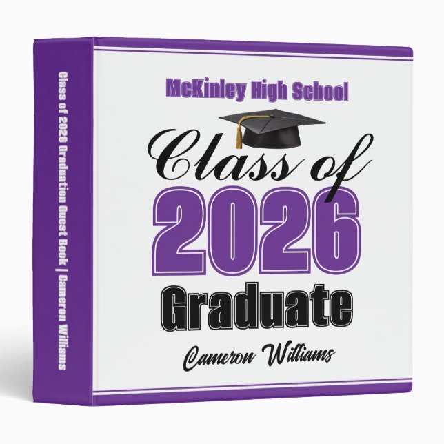 Purple Class of 2026 Graduation Photo Album 3 Ring Binder (Front/Spine)