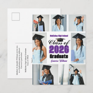Purple Class of 2026 Graduation Photo Collage Announcement Postcard