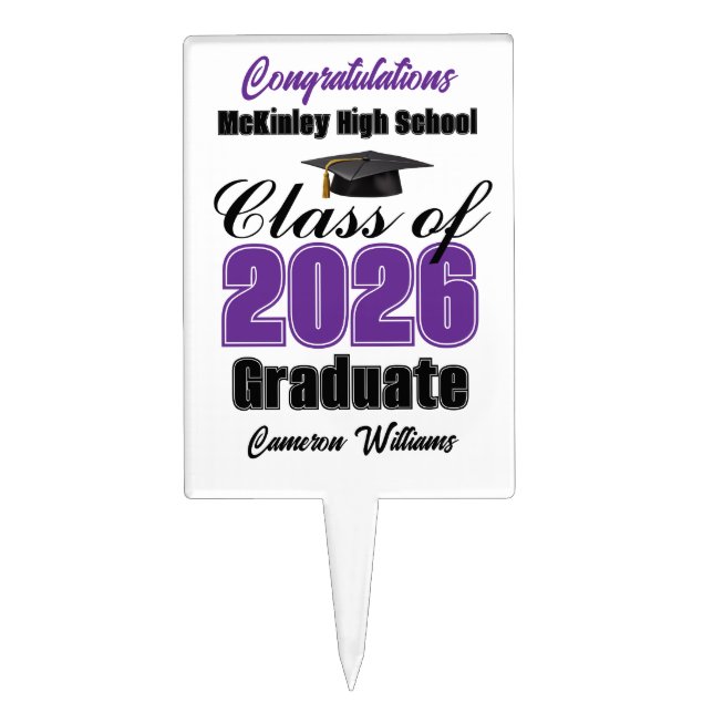 Purple Class of 2026 Photo Graduation Party Cake Topper (Front)