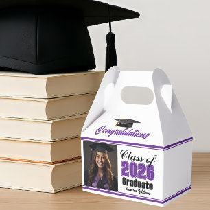 Purple Class of 2026 Photo Graduation Party Favor Boxes