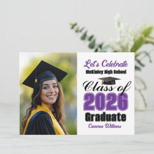 Purple Class of 2026 Photo Graduation Party Invitation
