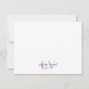 Purple Classic Monogram Couple Custom Wedding Note Card