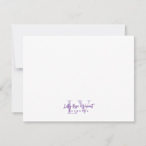 Purple Classic Monogram Couple Custom Wedding Note Card