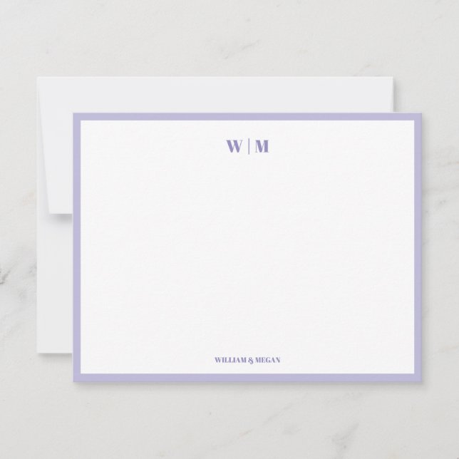 Purple Classic Monogram Custom Couple Wedding  Note Card (Front)