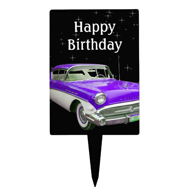 Purple Classic Muscle Car Birthday Bash Cake Topper (Front)