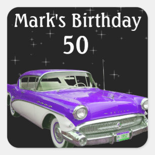 Purple Classic Muscle Car Birthday Bash Square Sticker