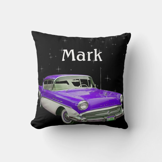 Purple Classic Muscle Car Birthday Bash Throw Pillow (Front)