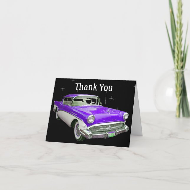 Purple Classic Muscle Car Birthday Thank You Card (Front)