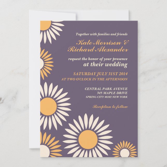 Purple Classic Retro Sunflower Wedding Invitation (Front)