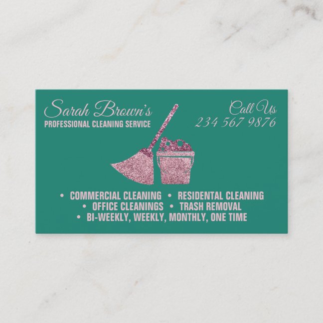 Purple Cleaning Green Maid Janitorial sparkle Business Card