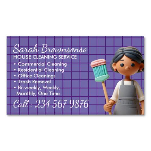 Purple Cleaning Janitorial Lady Tile Washing Business Card Magnet