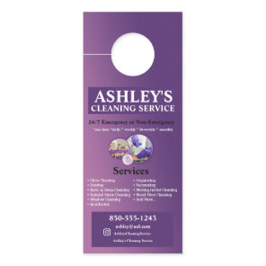 Purple Cleaning Service Business Card  Door Hanger