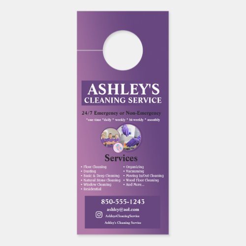 Purple Cleaning Service Business Card  Door Hanger