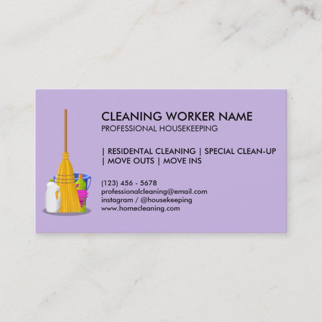 Purple Cleaning Service Housekeeper Janitorial Business Card