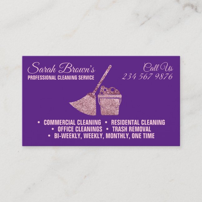 Purple Cleaning Service Maid Janitorial sparkle Business Card
