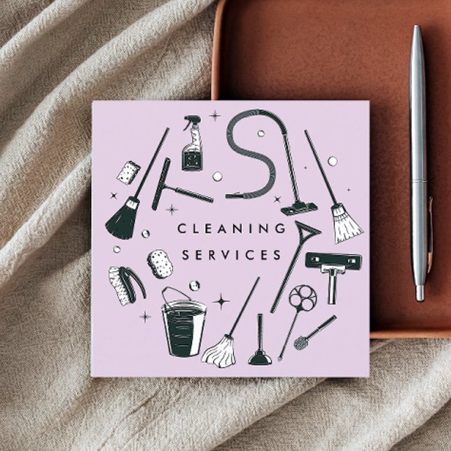 Purple Cleaning Services Square  Business Card (Creator Uploaded)