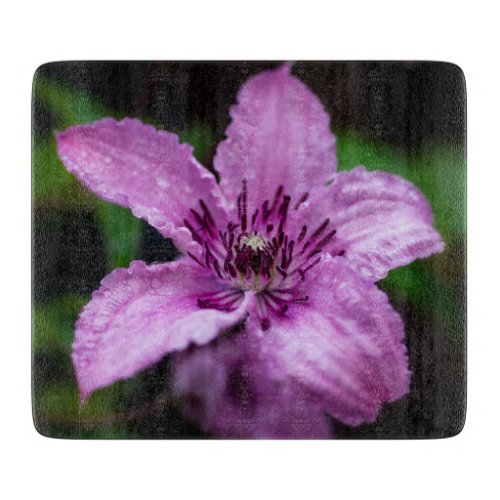 Purple Clematis After the Rain Cutting Board