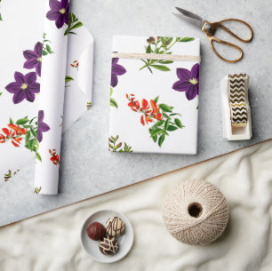 Purple Clematis and Wildflower Floral Wrapping Paper