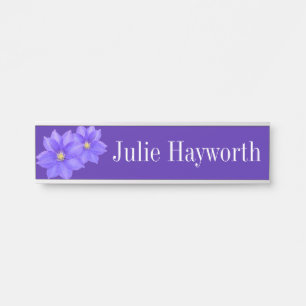 Purple Clematis Desk Door Wall Cubical Name Plate