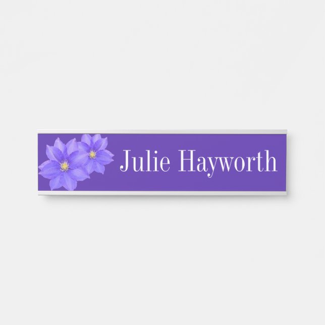Purple Clematis Desk Door Wall Cubical Name Plate (Front)